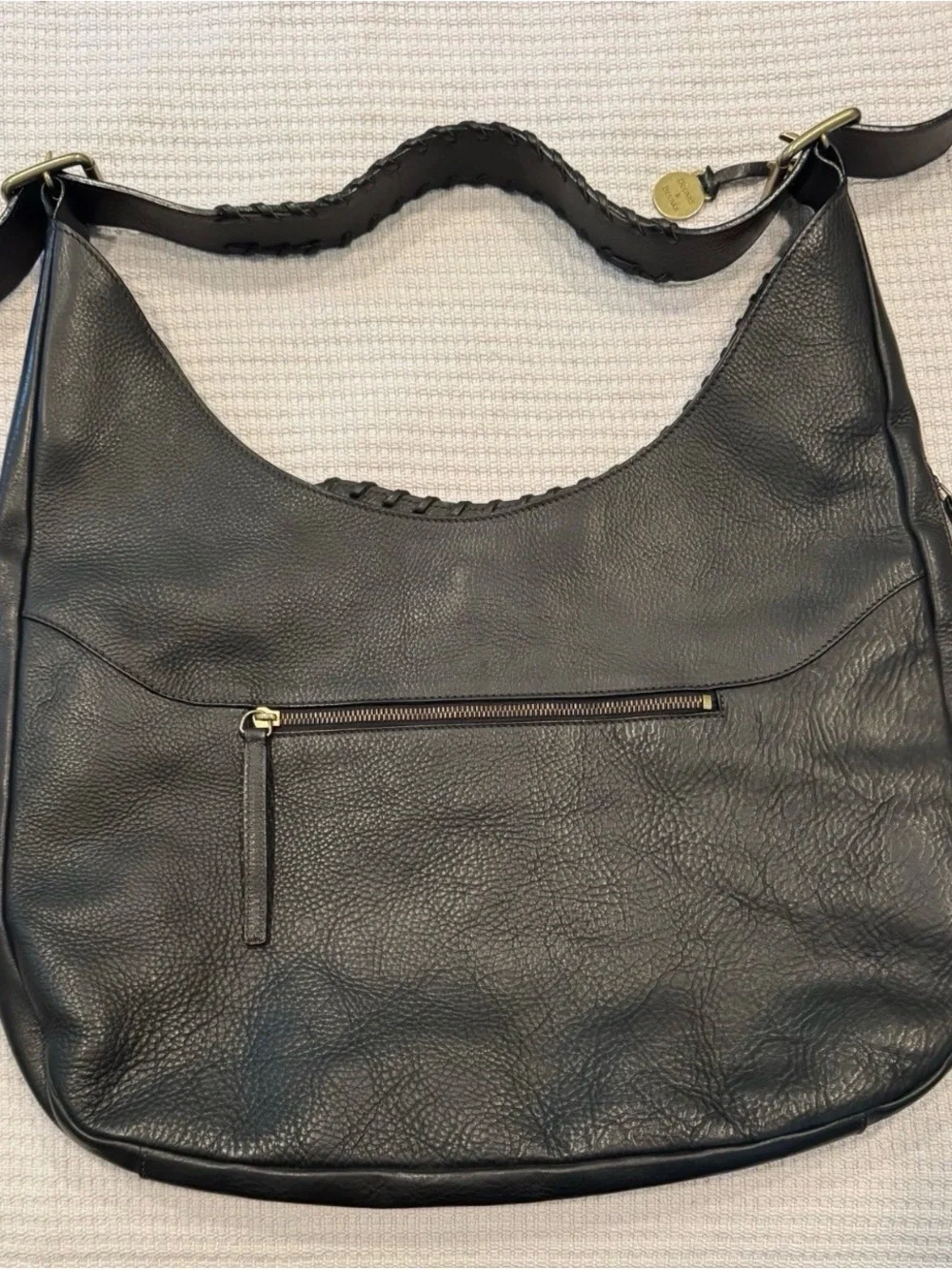 Dooney & Bourke Vintage Black Leather Whipstitch Studded Large Hobo Bag